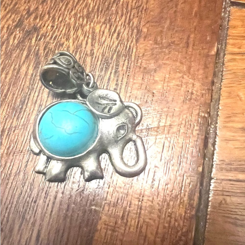 Silver Elephant Pendant with Turquoise Accent